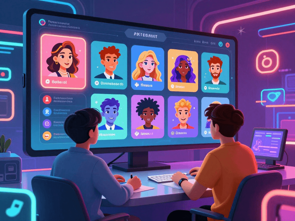 Engaging virtual chat scene illustrating interactive porn ai chat experience with customizable AI characters and vibrant digital elements.