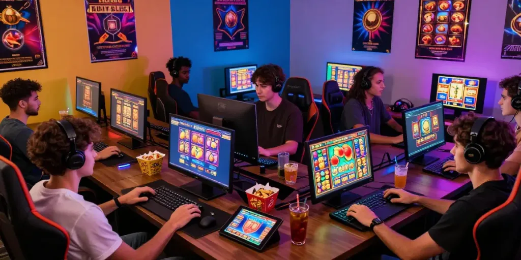 Engaged players enjoying exhilarating slot games in a vibrant social gaming environment.