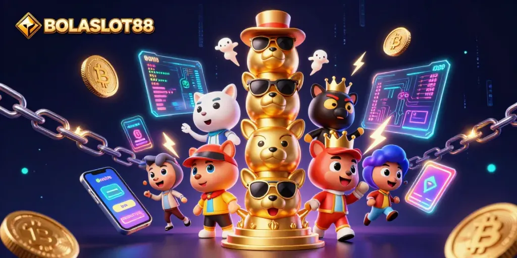 BOLASLOT88 introduces lively 3D characters celebrating wins in a cryptocurrency casino