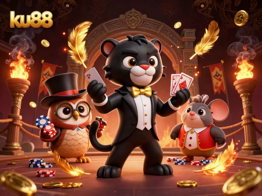 Delve into the vibrant ku88 casino world with stylish characters playing cards and enjoying thrilling gaming action.