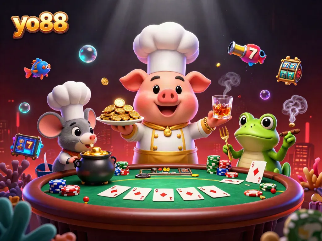 Engage with yo88's thrilling casino adventures featuring cartoon characters in a vibrant scene.