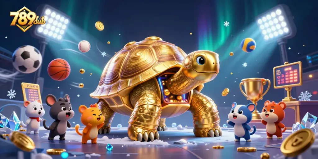 Play exciting casino games with 789club's immersive 3D illustration showcasing thrilling action and vibrant elements.