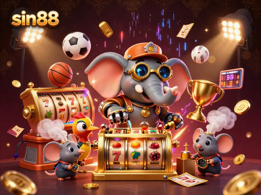 Spin the golden slot machine at sin88 with steampunk characters, showcasing dynamic casino excitement.