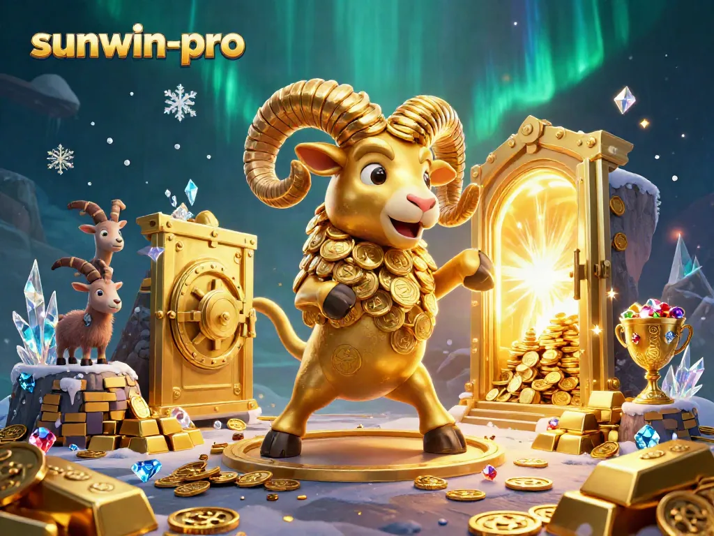 Experience the excitement of sunwin-pro with a dynamic 3D scene featuring a golden ram and casino elements.