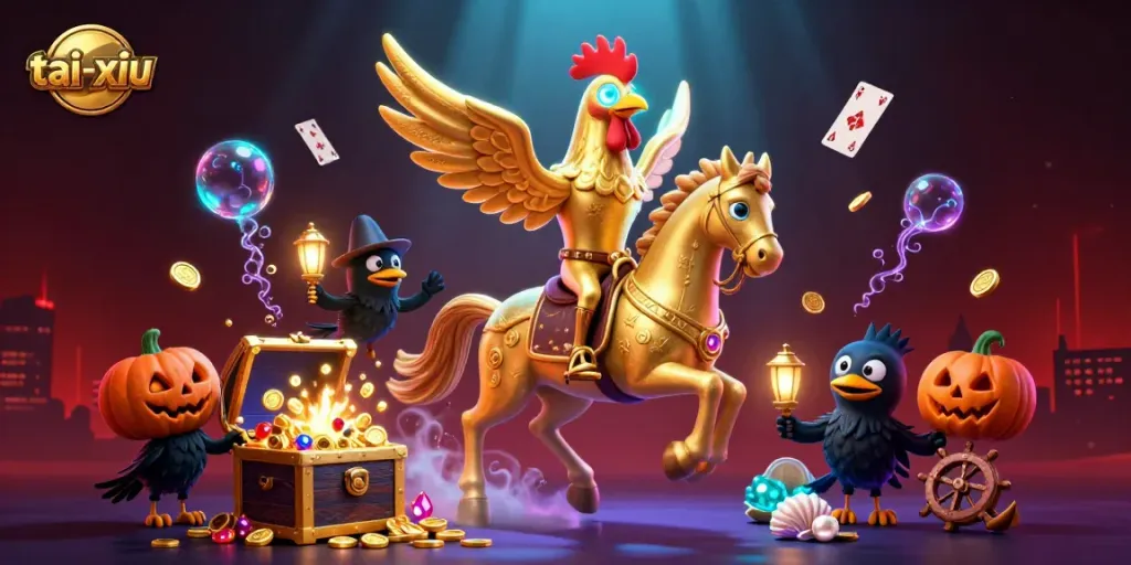 Experience the thrilling game of tai-xiu in a vibrant casino scene with magical elements.