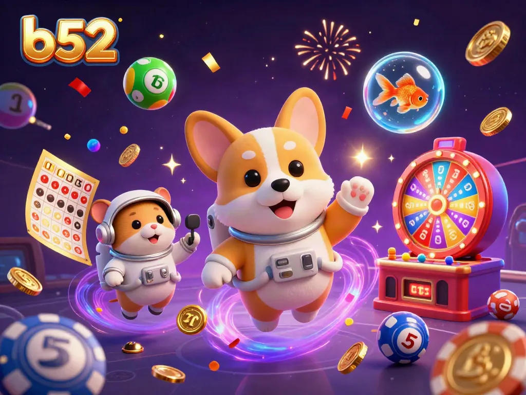 Engage in dynamic gaming at b52's space casino featuring animated characters.