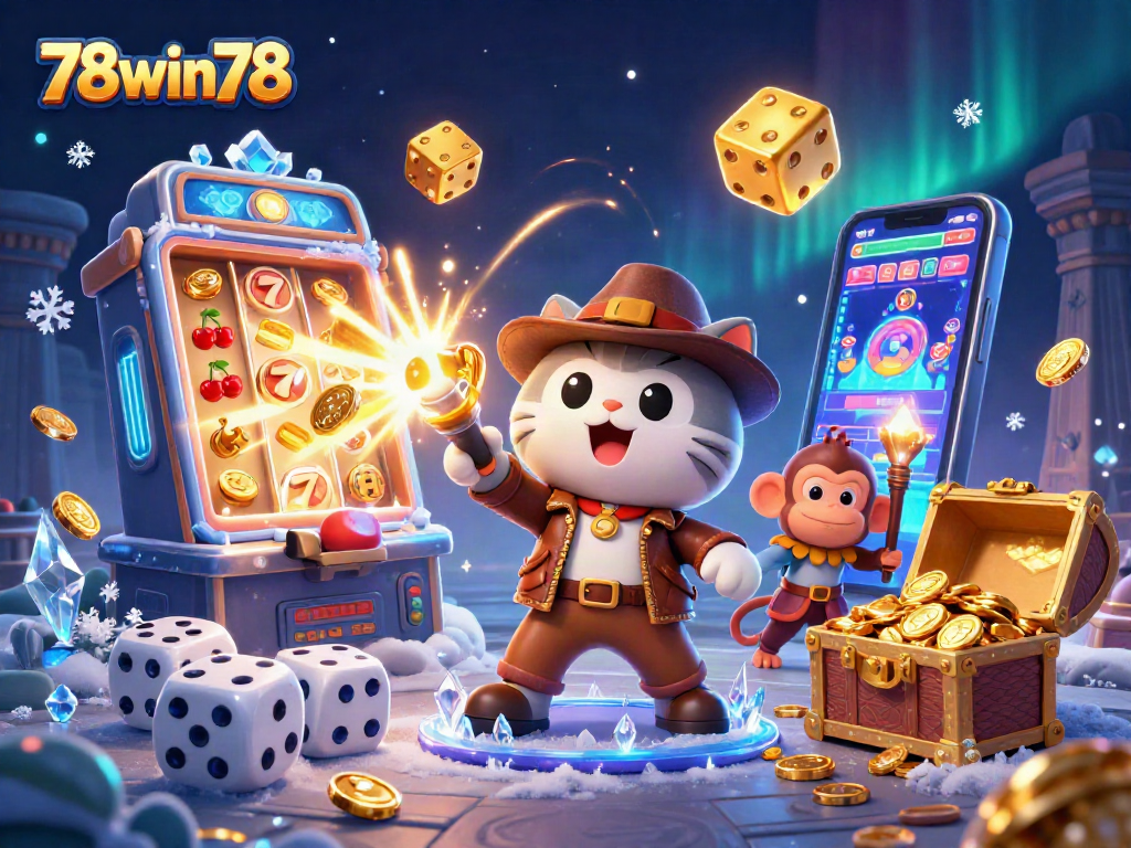 Experience thrilling wins at 78win78 with this vibrant 3D casino adventure illustration.