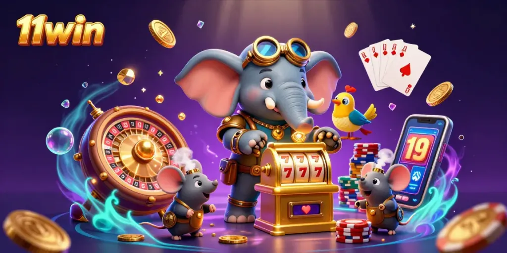 Experience the thrill with 11win in this vibrant 3D casino scene featuring steampunk elements and rich visuals.