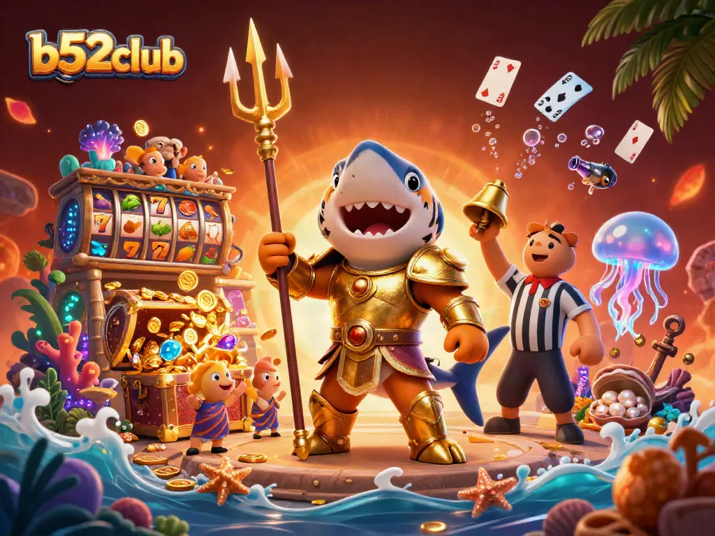 Join the b52club adventure in a vibrant underwater casino filled with slot reels and treasure!