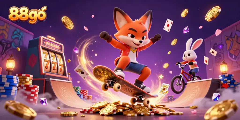 Experience the thrill of gaming with 88go, showcasing lively characters and casino elements.
