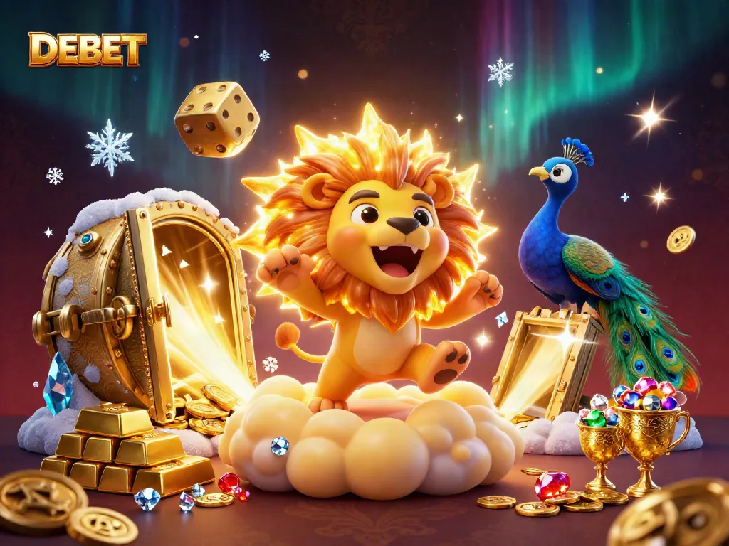 Engage with DEBET's thrilling casino experience featuring golden treasures and dynamic characters.