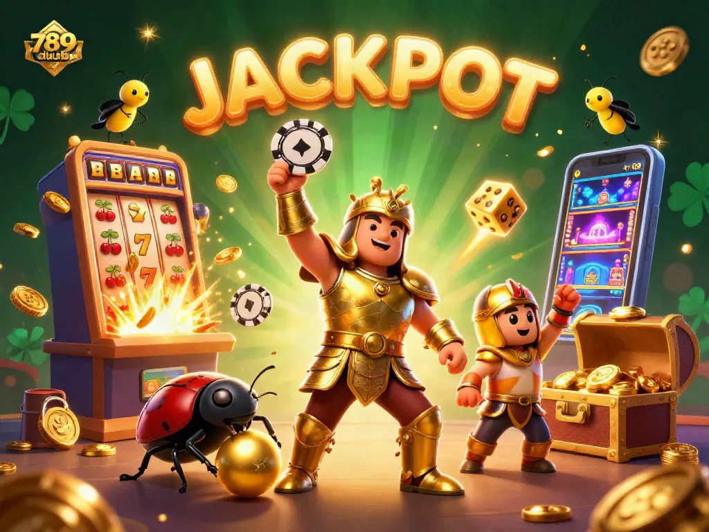 Experience thrilling action at 789clubb with a victorious hercules beetle captured in a dynamic casino scene.