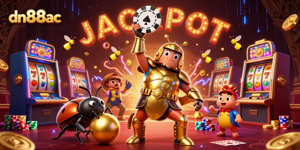 Win big with dn88ac as a beetle champion poses victoriously, surrounded by casino excitement.