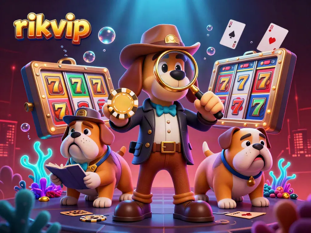 Join the detective duo as they solve the mystery of rikvip's winning strategies amidst rich casino elements.