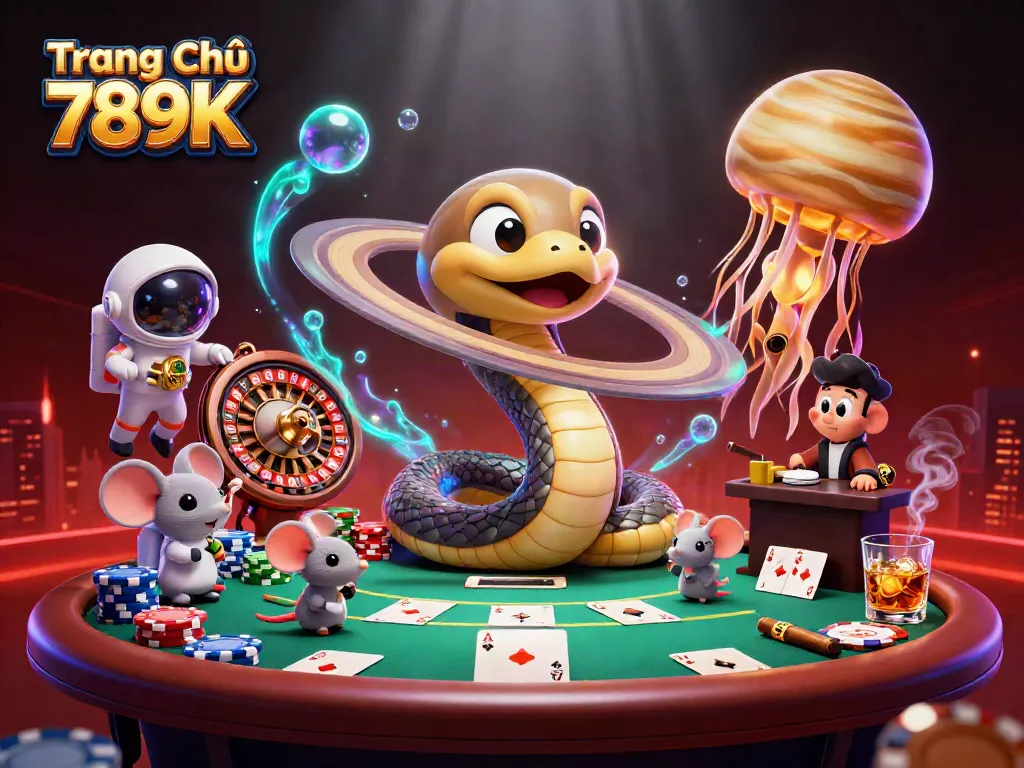 Experience the excitement of Trang Chủ 789K with vibrant casino elements and cosmic characters in an ultra-detailed scene.