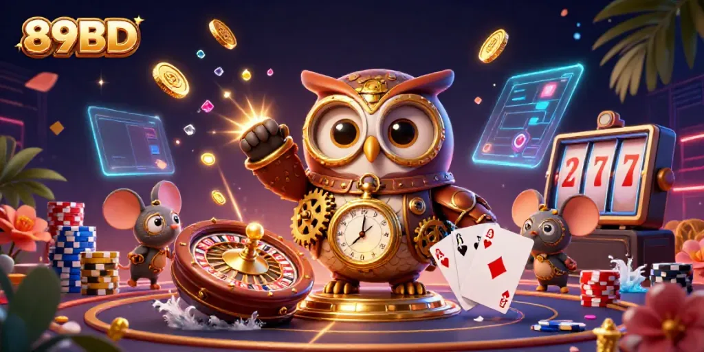 Experience exciting gameplay with 89BD's vibrant casino scene featuring dynamic characters and elements.