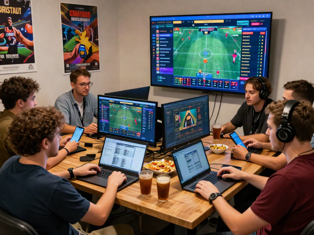 Engaged group enjoying 먹튀검증 추천 먹튀스팟 online gambling experience in a lively setting.
