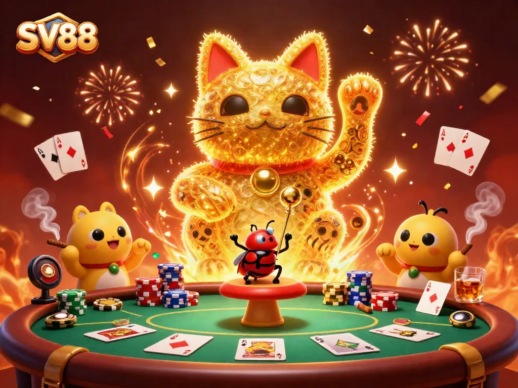 Engage with SV88's vibrant lucky cat animation while betting on poker games and more.