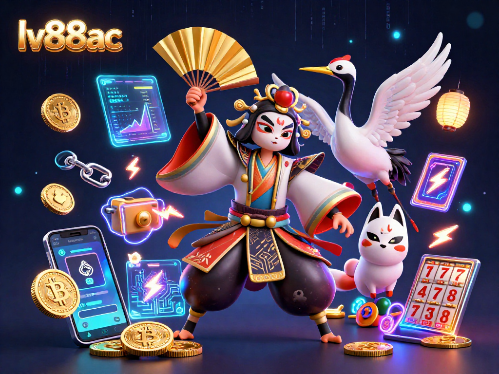 Experience excitement at lv88ac with kabuki and kitsune characters amidst vibrant gaming elements.