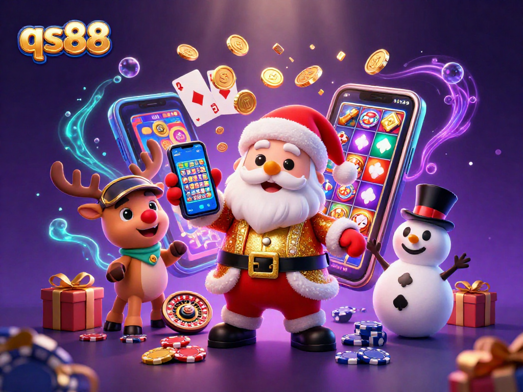 Spin jackpot slots with qs88's vibrant casino characters in a festive 3D scene.
