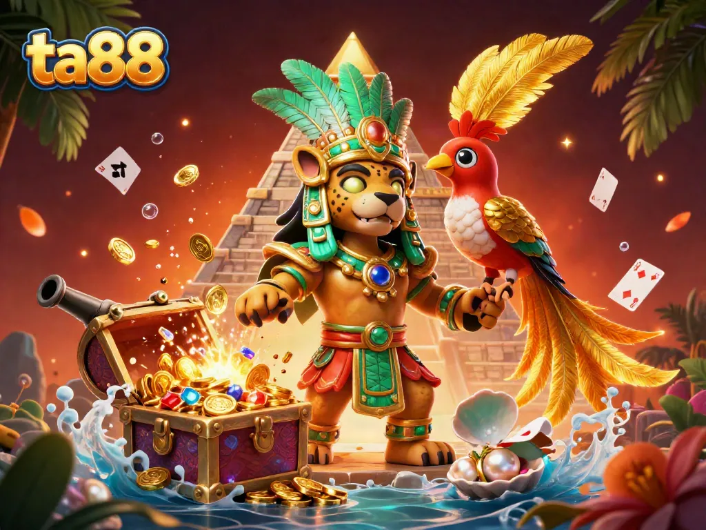 Experience the vibrant ta88 gaming world featuring dynamic Mayan priest and treasures