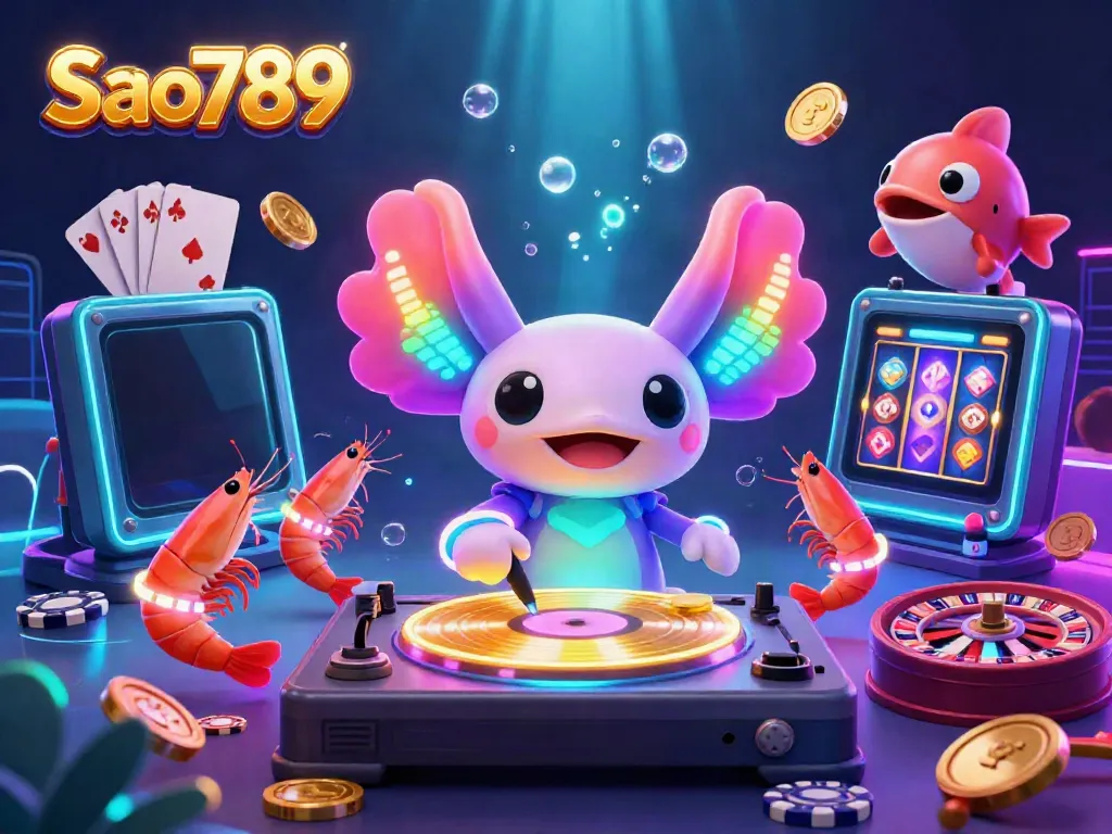 Sao789 engages gamers with a vibrant 3D underwater casino scene featuring animated characters and exciting game elements.