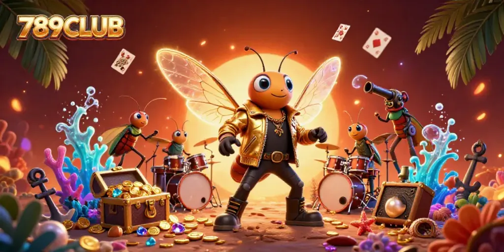 Experience excitement with 789CLUB's dynamic casino world featuring vibrant 3D characters and treasures.