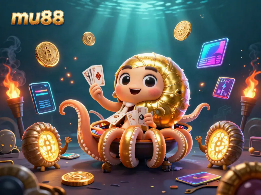 Engage with mu88's vibrant 3D casino scene featuring a nautilus roulette wheel and glowing coins.