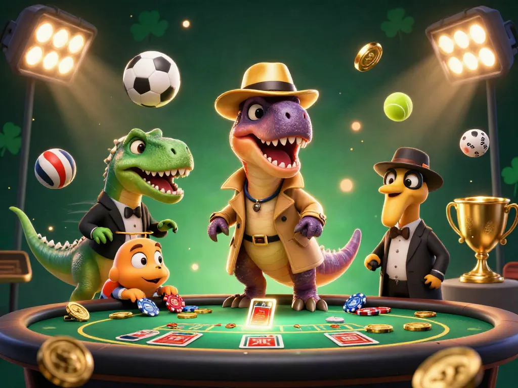 Experience thrilling gaming with 88v bet as a clever velociraptor navigates a blackjack table.