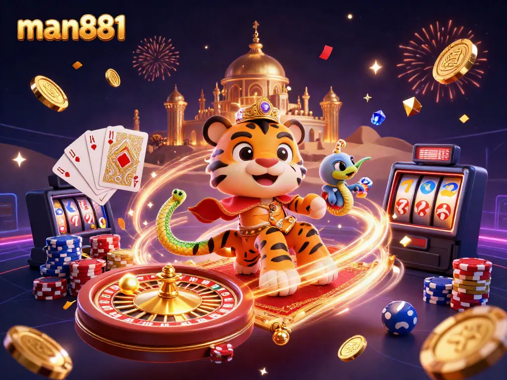 Experience the thrills of man881 on a magical flying carpet surrounded by vibrant casino elements.