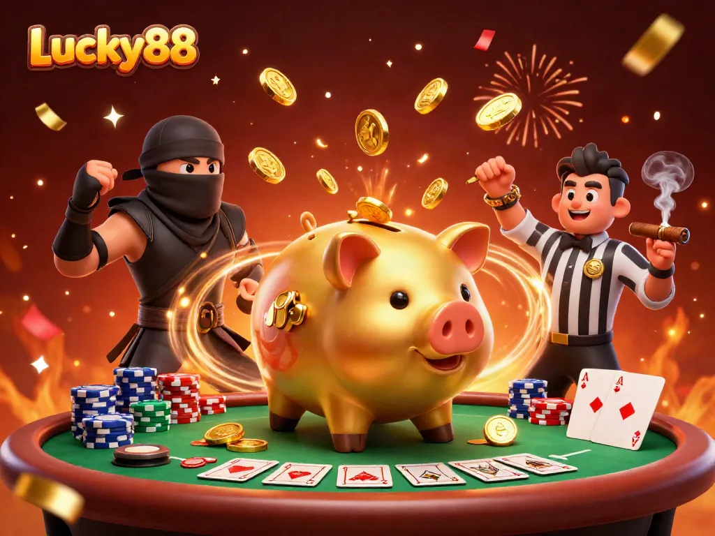 Engage in thrilling action with Lucky88's iconic sumo wrestler, defending against a wallet ninja!