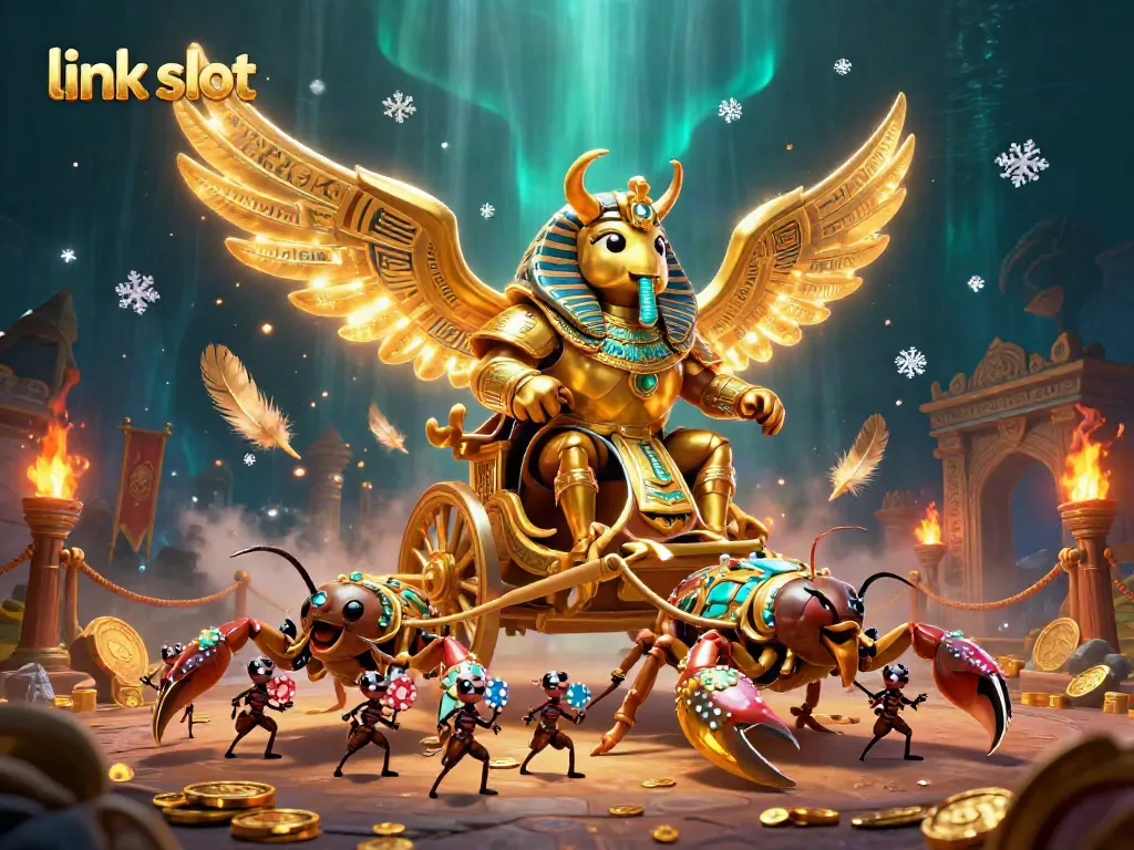 Spin the link slot with a golden scarab beetle in vibrant casino action, unearthing treasure and excitement.
