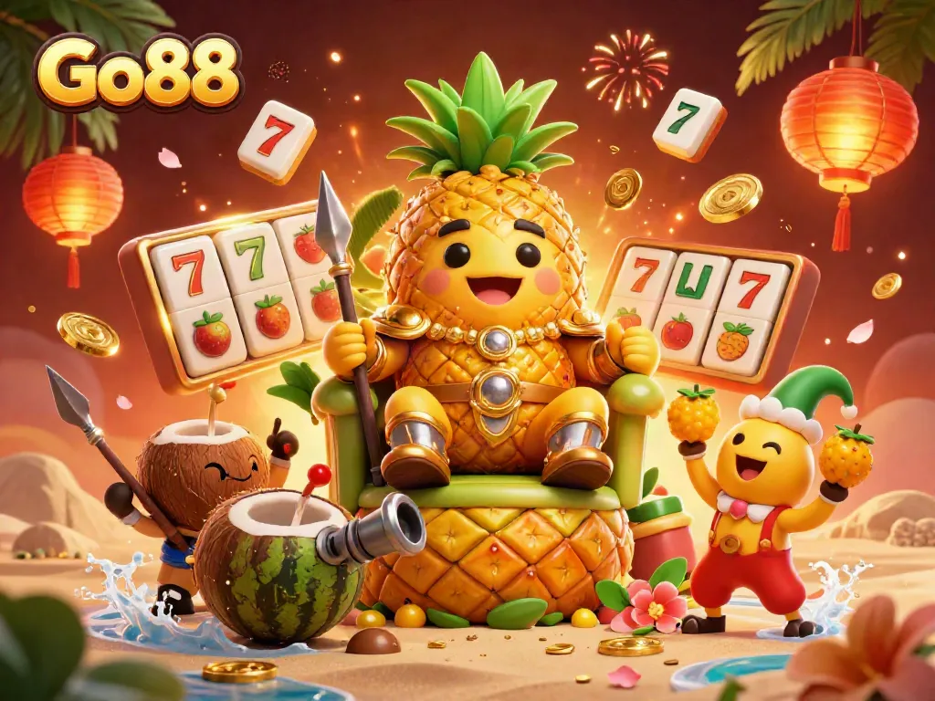 Experience thrilling gameplay at Go88 in this vibrant casino illustration featuring lively characters and games.