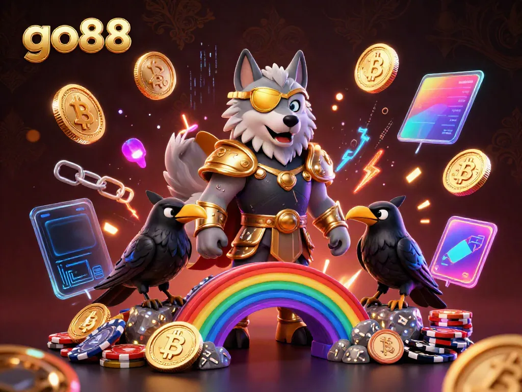 Experience the excitement of go88 with Odin and ravens amidst casino chip magic.