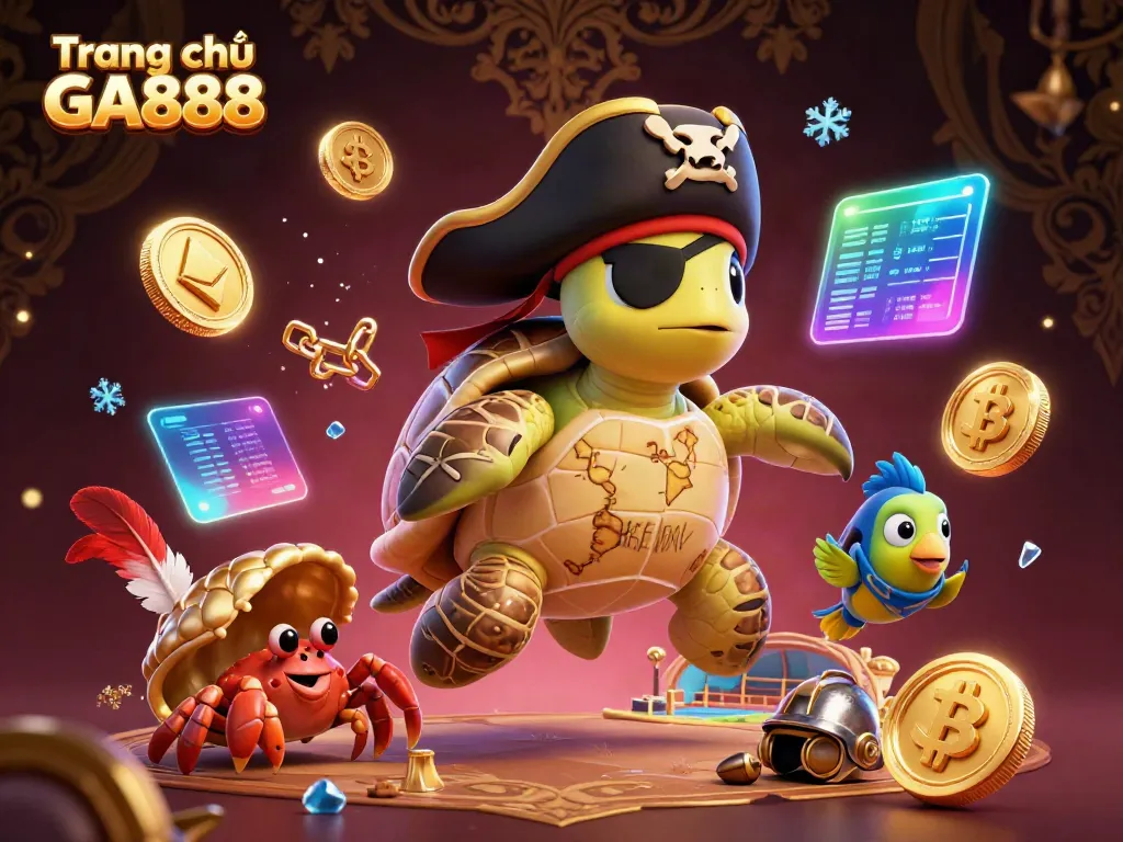 Experience the thrilling action at Trang chủ GA888, featuring cockfighting elements and vibrant cryptocurrency icons.