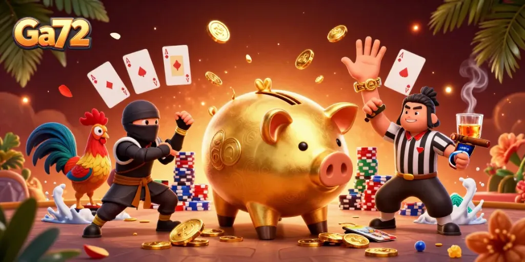 Engage in thrilling Ga72 cockfights with sumo wrestlers and dynamic casino elements.