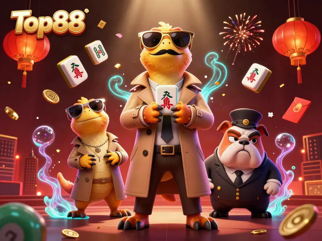 Experience the excitement of Top88 with raptors disguised at a VIP casino entry in a vibrant scene.