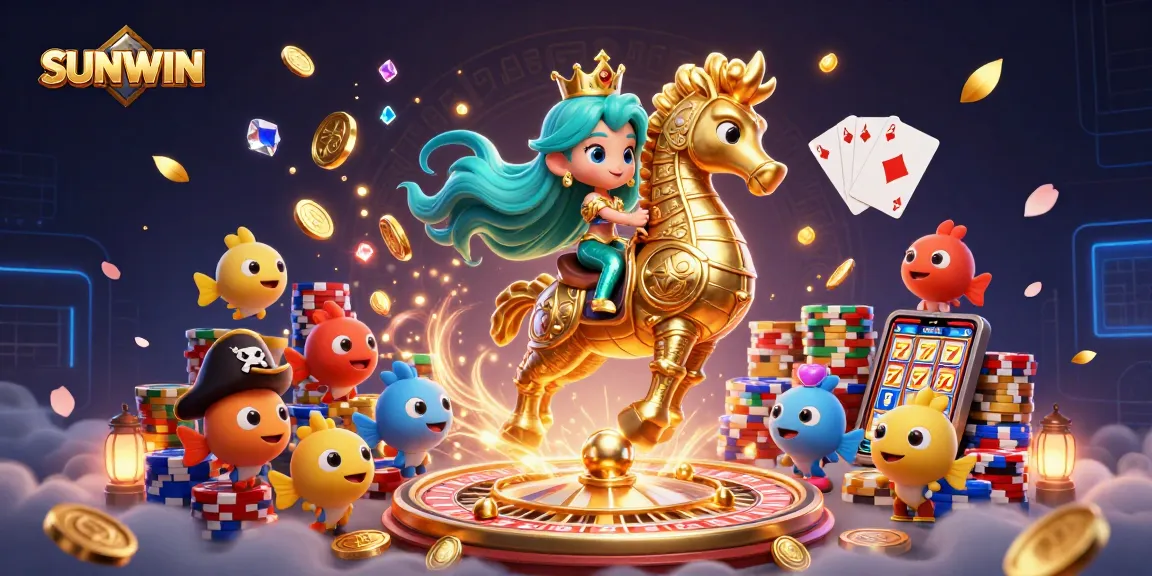 SUNWIN offers vibrant casino experiences with a captivating mermaid-themed scene of dynamic gameplay including colorful poker chips and golden coins.